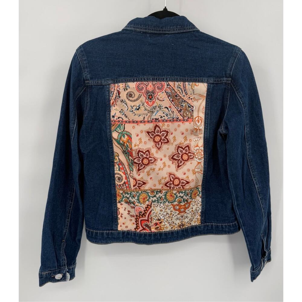 NWT Brit.NY Mixed Media Floral Paisley Denim Jean Jacket Size M